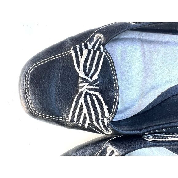 Women's ANN TAYLOR LOFT black cute bow white Synthetic Upper square toe low 7-8 - Picture 6 of 8